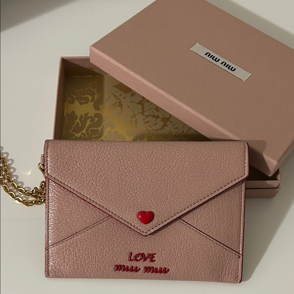 Authentic Miu Miu Pink Leather Clutch with Heart Accent